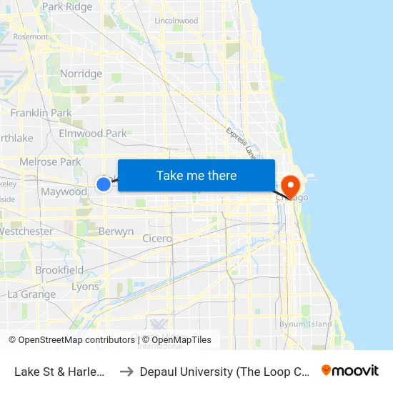 Lake St & Harlem Ave to Depaul University (The Loop Campus) map
