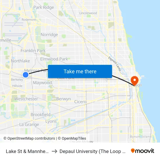 Lake St & Mannheim Rd to Depaul University (The Loop Campus) map