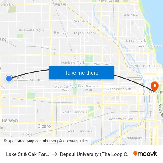 Lake St & Oak Park Ave to Depaul University (The Loop Campus) map