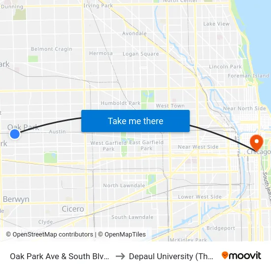 Oak Park Ave & South Blvd / Cta Green Line to Depaul University (The Loop Campus) map