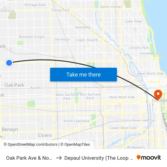 Oak Park Ave & North Ave to Depaul University (The Loop Campus) map