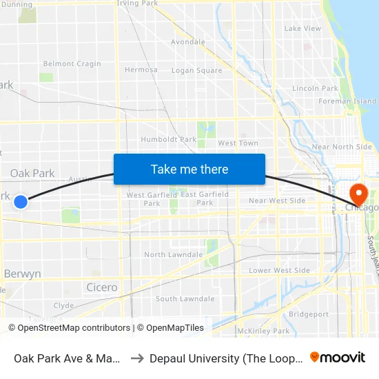 Oak Park Ave & Madison St to Depaul University (The Loop Campus) map