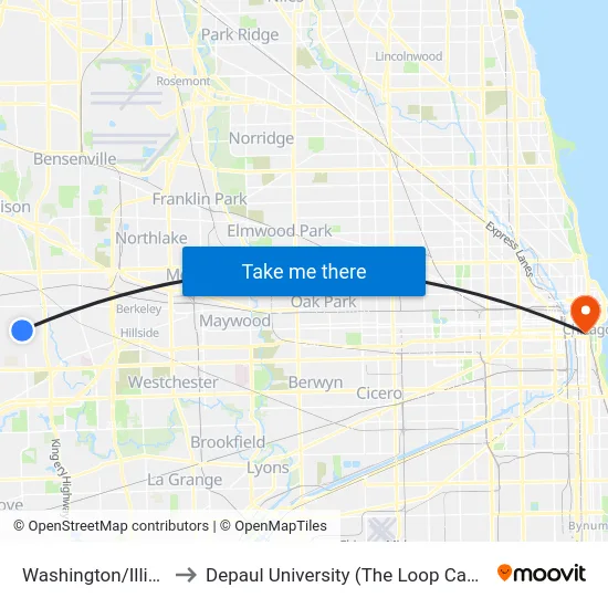 Washington/Illinois to Depaul University (The Loop Campus) map