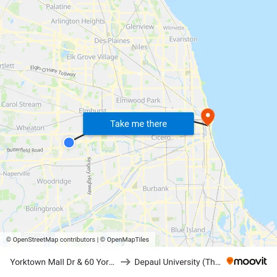 Yorktown Mall Dr & 60 Yorktown Shopping Ctr to Depaul University (The Loop Campus) map