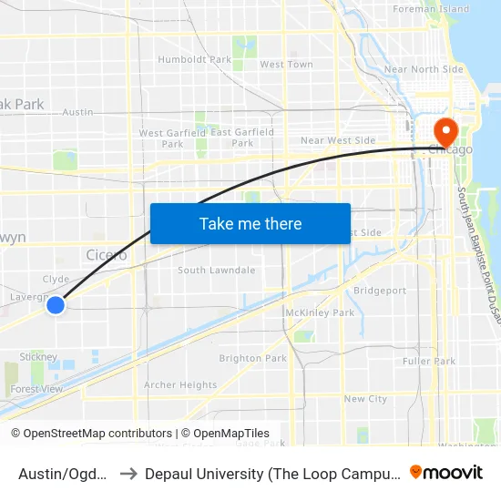 Austin/Ogden to Depaul University (The Loop Campus) map