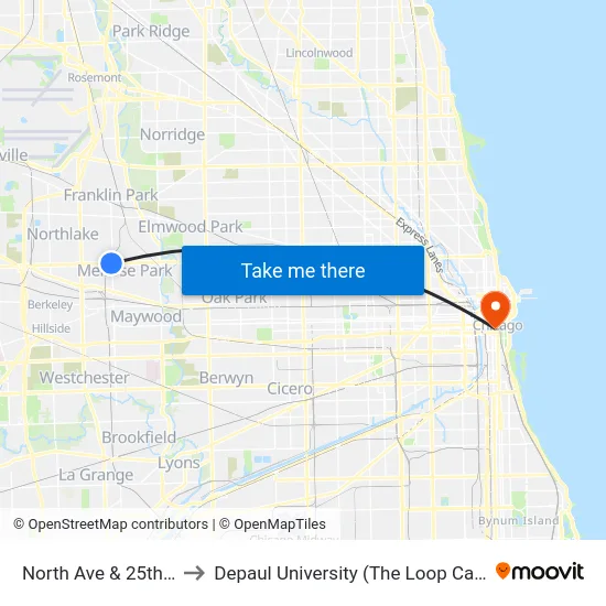 North Ave & 25th Ave to Depaul University (The Loop Campus) map