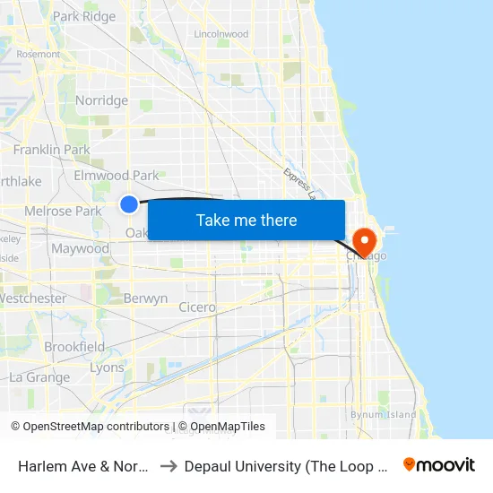 Harlem Ave & North Ave to Depaul University (The Loop Campus) map