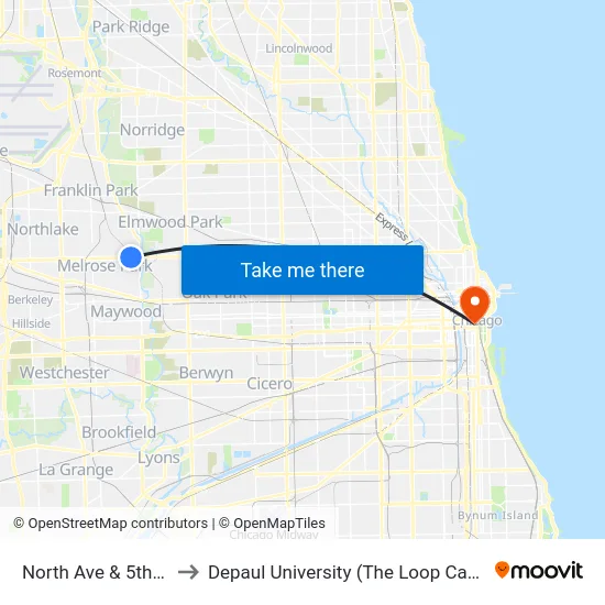 North Ave & 5th Ave to Depaul University (The Loop Campus) map