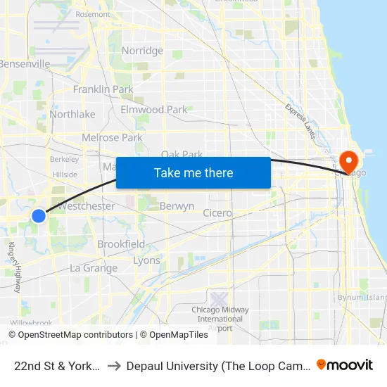 22nd St & York Rd to Depaul University (The Loop Campus) map