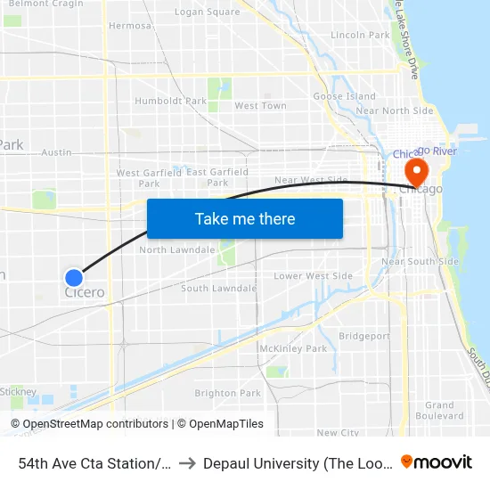 54th Ave Cta Station/Pink Line to Depaul University (The Loop Campus) map