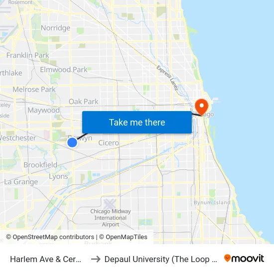 Harlem Ave & Cermak Rd to Depaul University (The Loop Campus) map