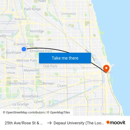 25th Ave/Rose St & Grand Ave to Depaul University (The Loop Campus) map