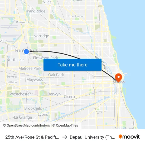 25th Ave/Rose St & Pacific Ave/Belmont Ave to Depaul University (The Loop Campus) map