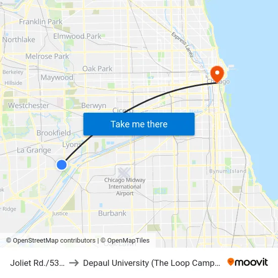 Joliet Rd./53rd to Depaul University (The Loop Campus) map