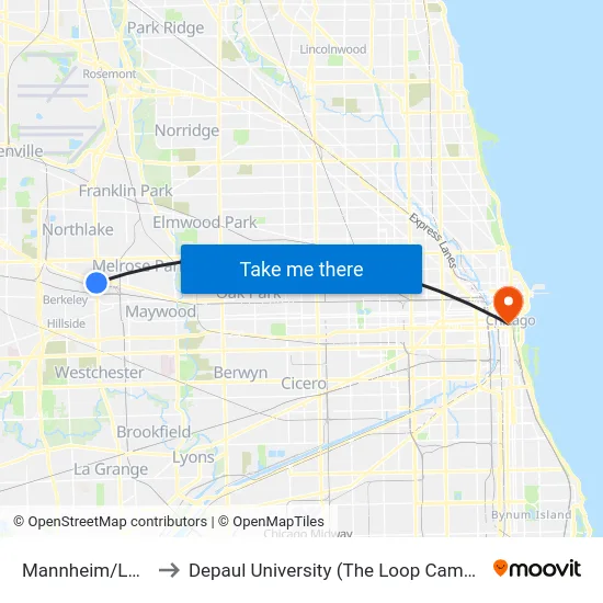 Mannheim/Lake to Depaul University (The Loop Campus) map