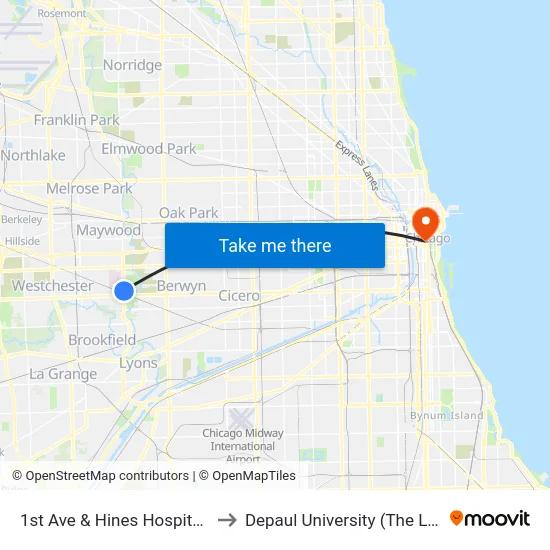 1st Ave & Hines Hospital Building 37 to Depaul University (The Loop Campus) map