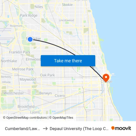 Cumberland/Lawrence to Depaul University (The Loop Campus) map