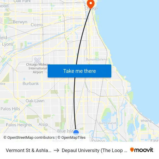 Vermont St & Ashland Ave to Depaul University (The Loop Campus) map