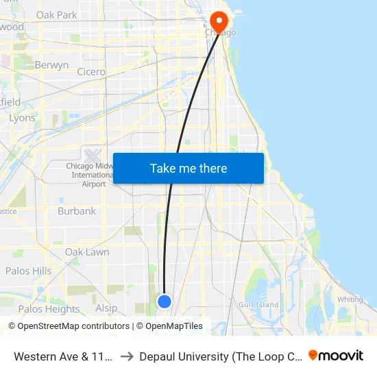 Western Ave & 119th St to Depaul University (The Loop Campus) map