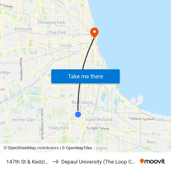 147th St & Kedzie Ave to Depaul University (The Loop Campus) map