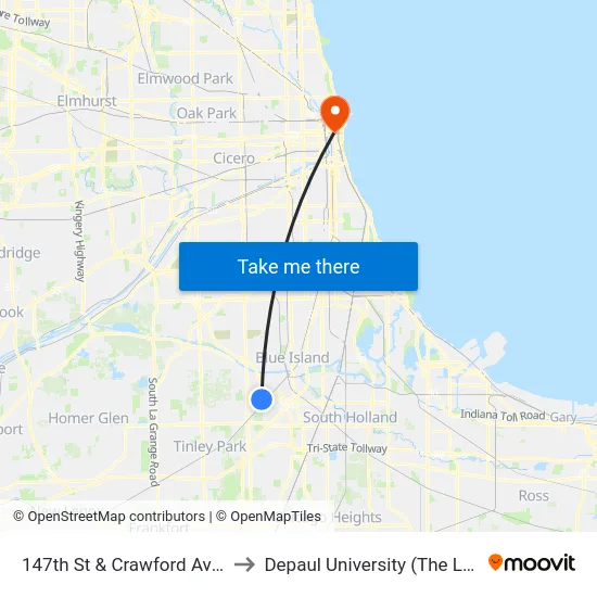 147th St & Crawford Ave/Pulaski Rd to Depaul University (The Loop Campus) map