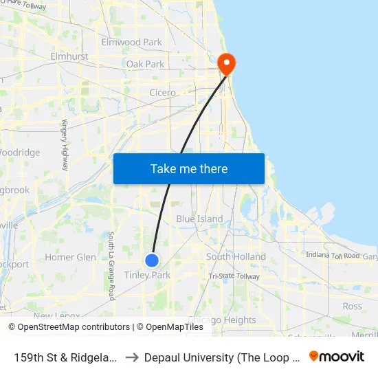 159th St & Ridgeland Ave to Depaul University (The Loop Campus) map