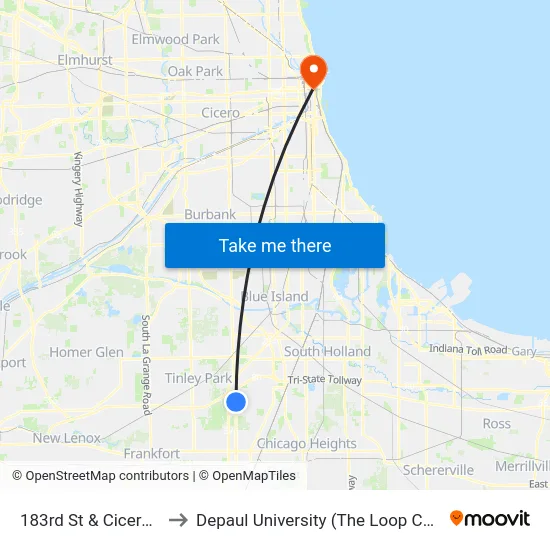 183rd St & Cicero Ave to Depaul University (The Loop Campus) map