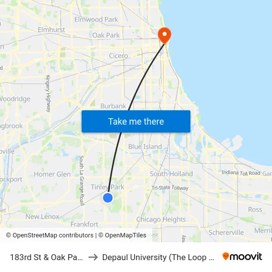 183rd St & Oak Park Ave to Depaul University (The Loop Campus) map