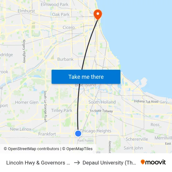 Lincoln Hwy & Governors Hwy/Crawford Ave to Depaul University (The Loop Campus) map