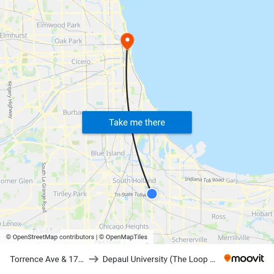 Torrence Ave & 173rd St to Depaul University (The Loop Campus) map
