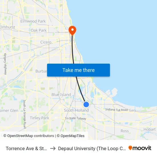 Torrence Ave & State St to Depaul University (The Loop Campus) map