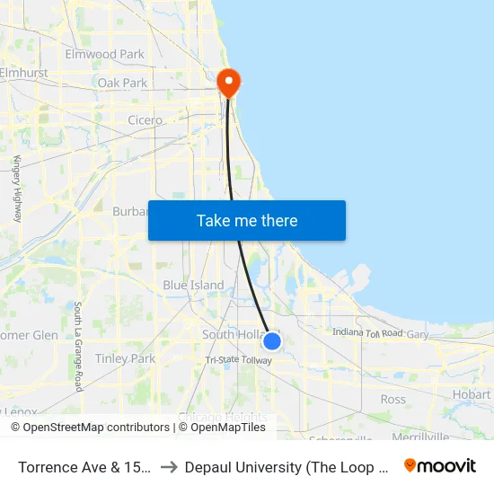 Torrence Ave & 159th St to Depaul University (The Loop Campus) map