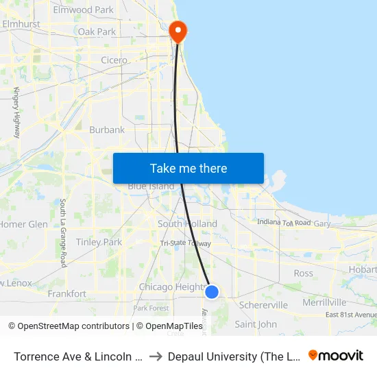 Torrence Ave & Lincoln Hwy / Rte 30 to Depaul University (The Loop Campus) map