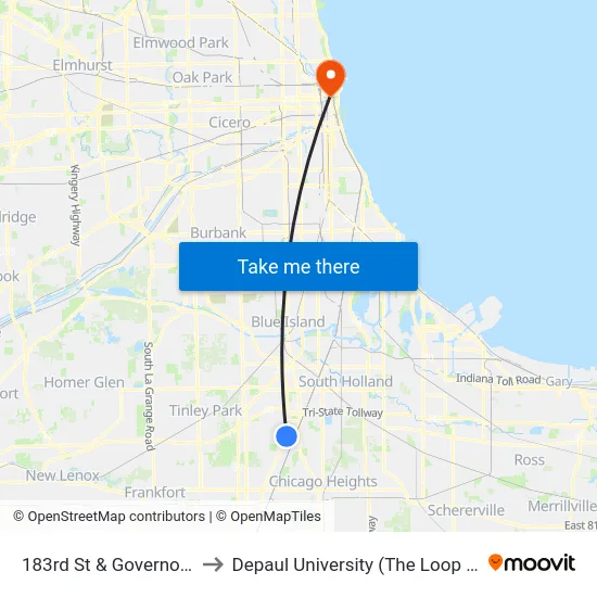 183rd St & Governors Hwy to Depaul University (The Loop Campus) map