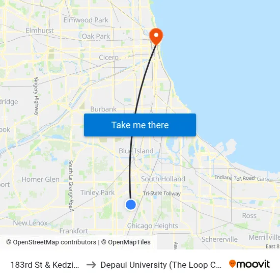 183rd St & Kedzie Ave to Depaul University (The Loop Campus) map