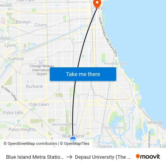 Blue Island Metra Station - Bus Stop E to Depaul University (The Loop Campus) map