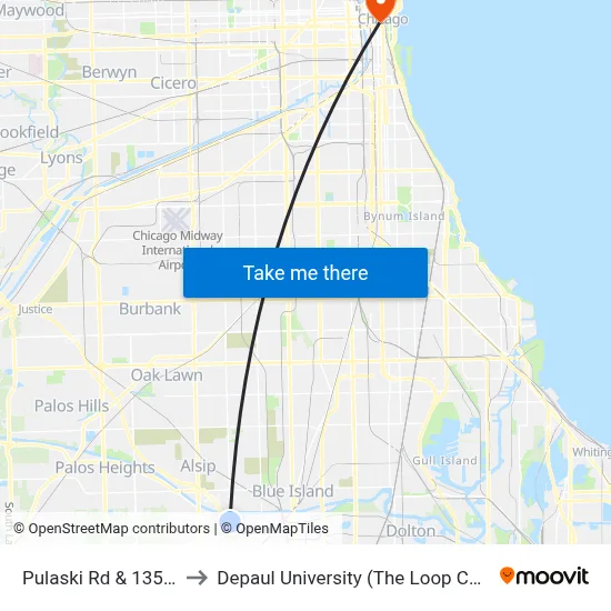 Pulaski Rd & 135th St to Depaul University (The Loop Campus) map