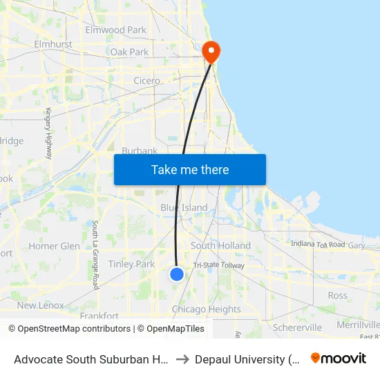 Advocate South Suburban Hospital (S)(17800 Kedzie) to Depaul University (The Loop Campus) map