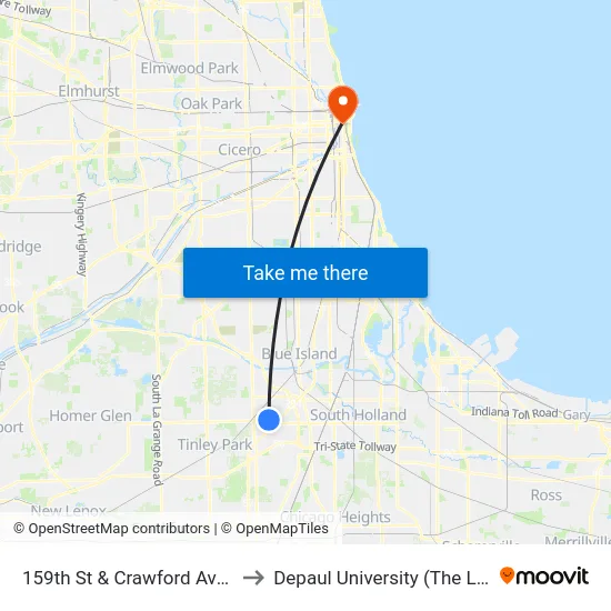 159th St & Crawford Ave/Pulaski Ave to Depaul University (The Loop Campus) map