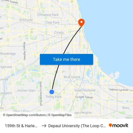 159th St & Harlem Ave to Depaul University (The Loop Campus) map
