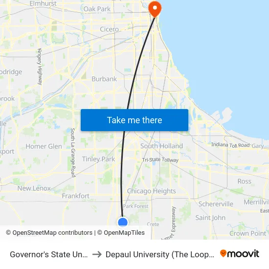 Governor's State University to Depaul University (The Loop Campus) map