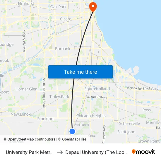 University Park Metra Station to Depaul University (The Loop Campus) map
