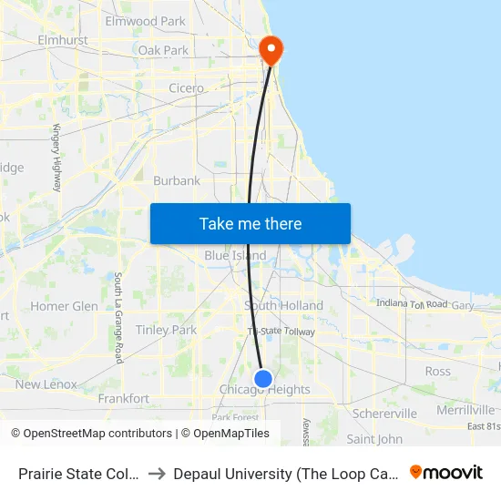 Prairie State College to Depaul University (The Loop Campus) map