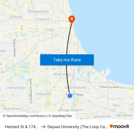 Halsted St & 174th St to Depaul University (The Loop Campus) map