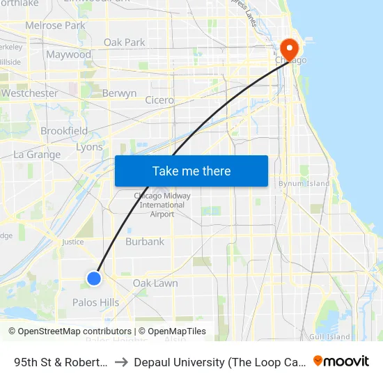 95th St & Roberts Rd to Depaul University (The Loop Campus) map