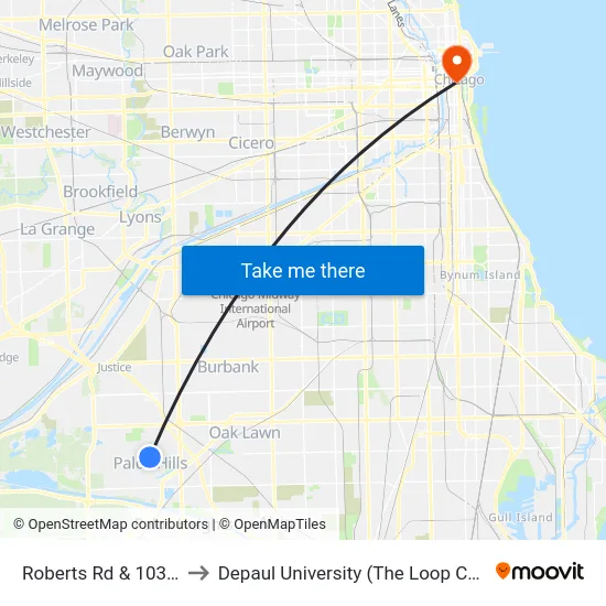 Roberts Rd & 103rd St to Depaul University (The Loop Campus) map