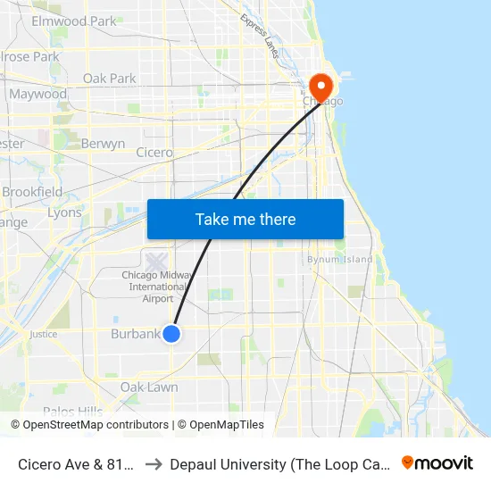 Cicero Ave & 81st St to Depaul University (The Loop Campus) map