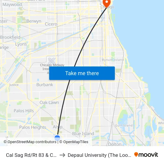 Cal Sag Rd/Rt 83 & Cicero Ave to Depaul University (The Loop Campus) map