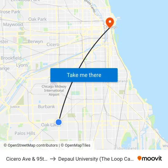 Cicero Ave & 95th St to Depaul University (The Loop Campus) map