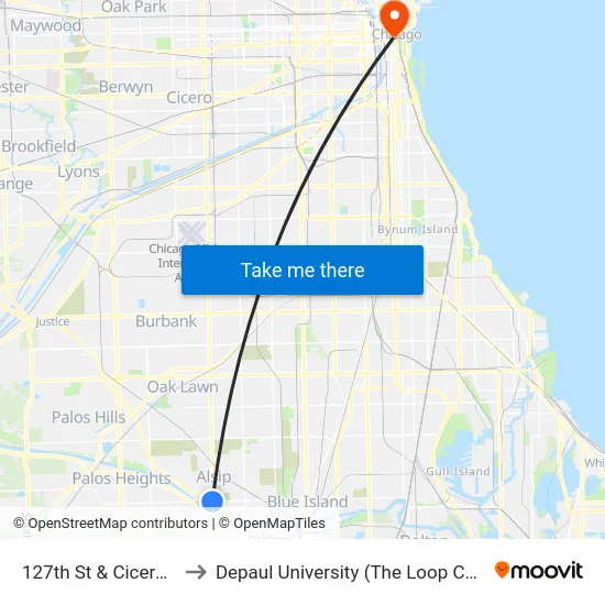 127th St & Cicero Ave to Depaul University (The Loop Campus) map